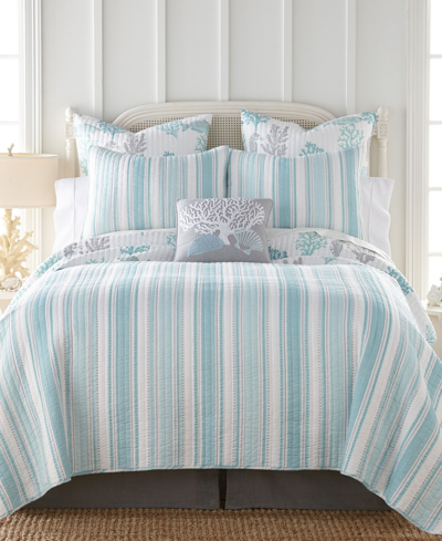 Levtex Cape Coral Stripe Reversible King Quilt Set In Teal
