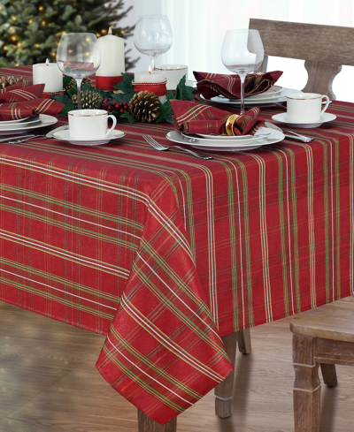 Elrene Shimmering Plaid 60" X 144" Tablecloth In Red Green