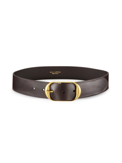 Nili Lotan Nili Leather Belt In Dark Brown With Antique Brass