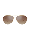 Oliver Peoples Cleamons 60mm Aviator Sunglasses In Gold Dark