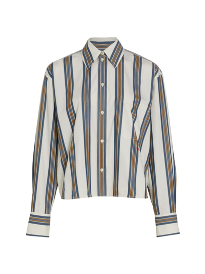 Victoria Beckham Embroidered Striped Cotton Shirt In Blue