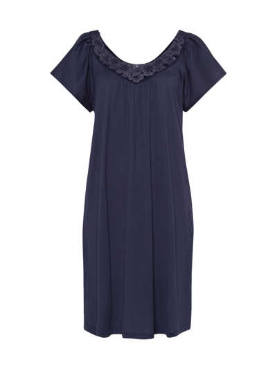 Hanro Maila Short Sleeve Cotton Jersey Nightgown In Blueberry