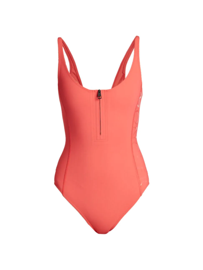 Moncler Seamed Zip-front Swimsuit In Red