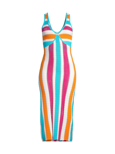 Solid & Striped The Aubrey Textured Stripe Midi-dress In Multi