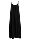 Another Tomorrow Gathered Organic-linen Cambric Maxi Dress In Black