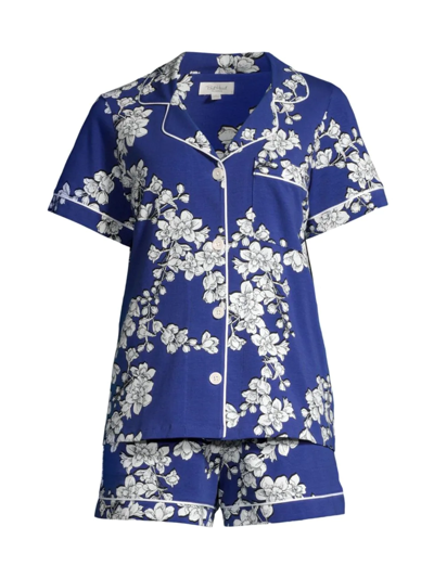 Bedhead Pajamas Blossom Classic Shorty 2-piece Pajama Set In Navy Shadow Blossom