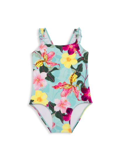 Patbo Kids' Girl's Hibiscus Ruffle Trim One-piece Swimsuit In Multi