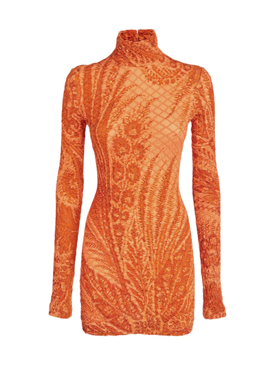 Etro Printed Jersey Turtleneck Mini Dress In Orange