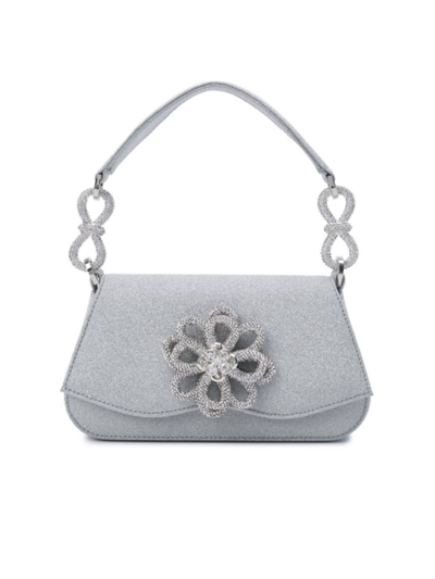 Mach & Mach Carrie Glitter Flower Top Handle Bag In Silver