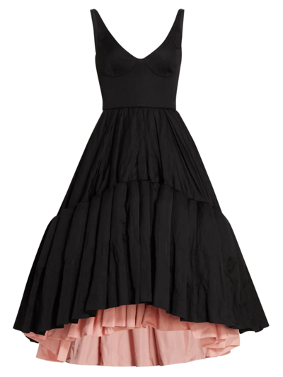 Jason Wu Collection Tiered Twill And Poplin Midi Dress In Black/ Salmon
