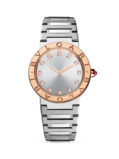 Bvlgari 18k Yellow Gold, Stainless Steel & Diamond Bracelet Watch