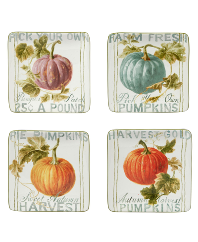 Certified International Autumn Harvest Canape Square Plate, Set Of 4 In Multi