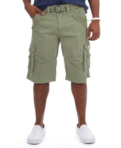 X-ray Men's Belted Double Pocket Bermuda Cargo Shorts In Leaf Green