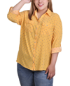 Ny Collection Plus Size 3/4 Sleeve Roll Tab Notch Collar Blouse Top In White Diamond Plaid