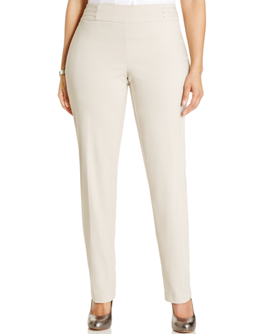 Jm Collection Plus Size Tummy Control Pull-on Slim-leg Pants In Stonewall
