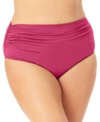 Anne Cole Hi Waist Shirred Bottom In Berry Purple