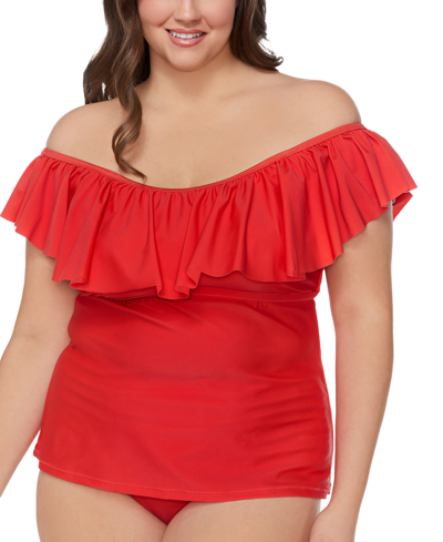 Raisins Curve Trendy Plus Size Juniors Tortuga Flounce Tankini Top High ...