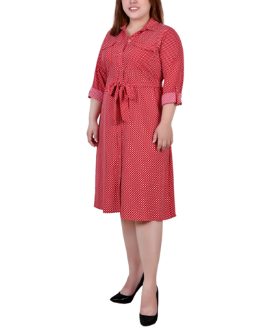 Ny Collection Plus Size Printed Shirt Dress In Red Seadots