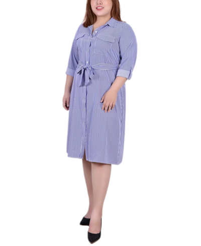 Ny Collection Plus Size Printed Shirt Dress In Blue Tortorella
