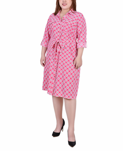 Ny Collection Plus Size Printed Shirt Dress In Magenta Iconic