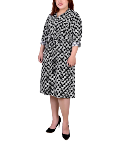 Ny Collection Plus Size Printed Shirt Dress In Black White Iconic