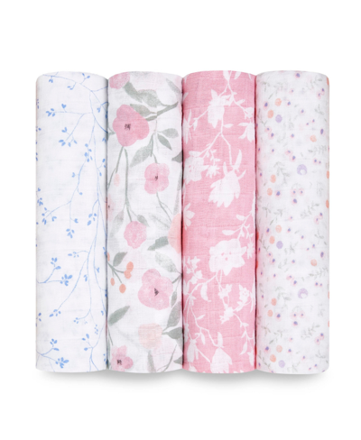 Aden By Aden + Anais Baby Girls Floral Swaddle Blankets, Pack Of 4 In Pink