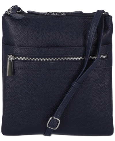 Giani Bernini Triple-zip Pebble Leather Dasher Crossbody, Created For Macy's In Black,silver