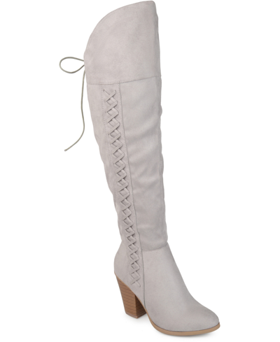 Journee Collection Women's Spritz Wide Calf Lace Up Over The Knee Boots In Grey
