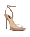 Nine West Women's Zadie Square Toe Stiletto Heel Dress Sandals Women's Shoes In Nude Patent/clear