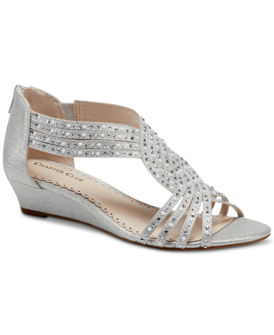 Charter Club Ginifur Wedge Sandals, Created For Macy's Women's Shoes In Silver