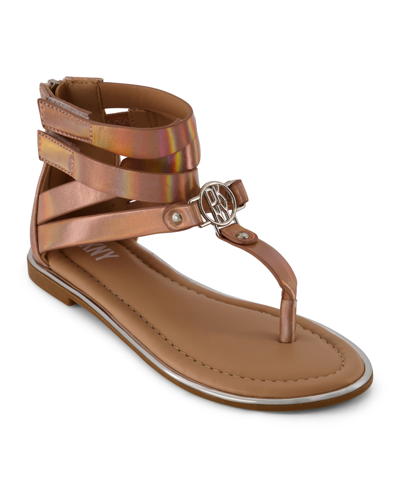 Dkny Little Girls Flat Gladiator Sandals In Rose Gold Tone