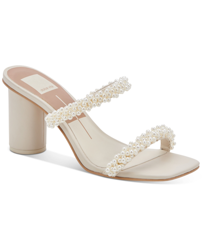 Dolce Vita Women's Noel Square Toe Imitation Pearl Strap High Heel Sandals In White