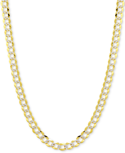 Italian Gold 26" Two-tone Open Curb Chain Necklace In Solid 14k Gold & White Gold