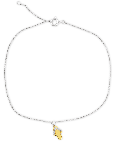 Macy's Diamond Accent Flip-flop Sandal Ankle Bracelet In Sterling Silver & 14k Gold-plate In Sterling Silver  Gold-plate