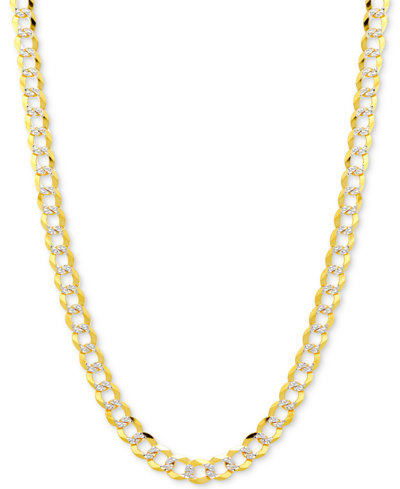 Italian Gold 26" Two-tone Open Curb Link Chain Necklace In Solid 14k Gold & White Gold