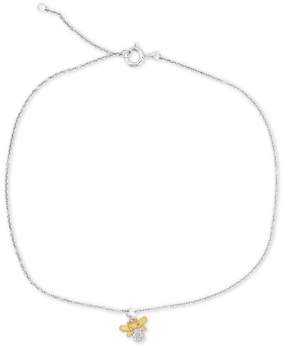 Macy's Diamond Accent Bee Ankle Bracelet In Sterling Silver & 14k Gold-plate In Sterling Silver  Gold-plate