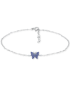 Giani Bernini Blue Cubic Zirconia Butterfly Ankle Bracelet, Created For Macy's In Sterling Silver