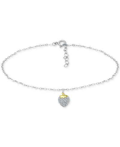 Giani Bernini Cubic Zirconia Strawberry Charm Ankle Bracelet, Created For Macy's In Gold Over Silver