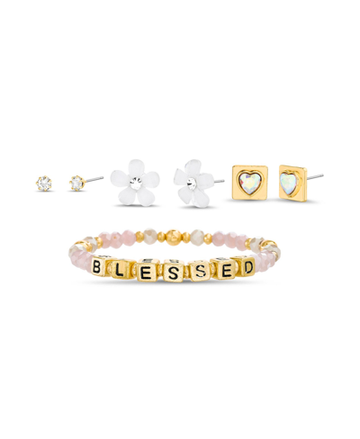 Kensie Blessed Beaded Stretch Bracelet And Stud Earring Set In Multi