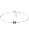 Giani Bernini Green Cubic Zirconia Butterfly Ankle Bracelet, Created For Macy's In Sterling Silver