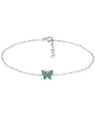 Giani Bernini Green Cubic Zirconia Butterfly Ankle Bracelet, Created For Macy's In Sterling Silver