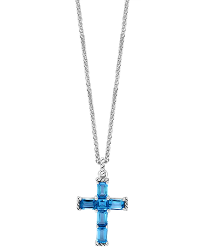 Effy Collection Effy Blue Topaz Cross 18" Pendant Necklace (5 Ct. T.w.) In Sterling Silver