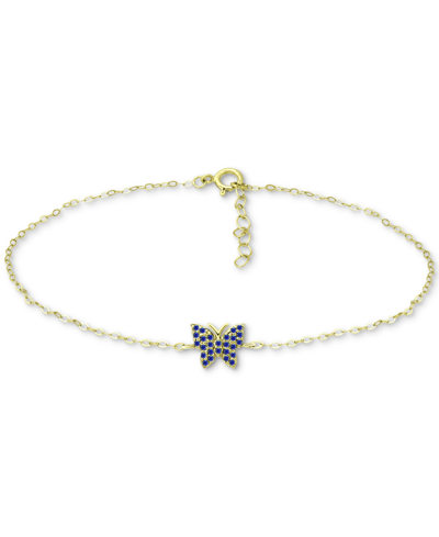 Giani Bernini Blue Cubic Zirconia Butterfly Ankle Bracelet, Created For Macy's In Gold Over Silver