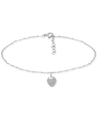 Giani Bernini Cubic Zirconia Strawberry Charm Ankle Bracelet, Created For Macy's In Sterling Silver