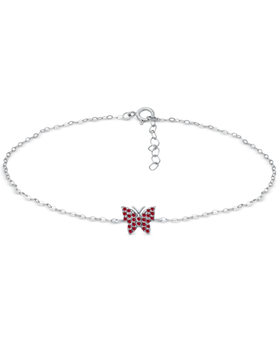 Giani Bernini Red Cubic Zirconia Butterfly Ankle Bracelet, Created For Macy's In Sterling Silver