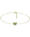 Giani Bernini Green Cubic Zirconia Butterfly Ankle Bracelet, Created For Macy's In Gold Over Silver