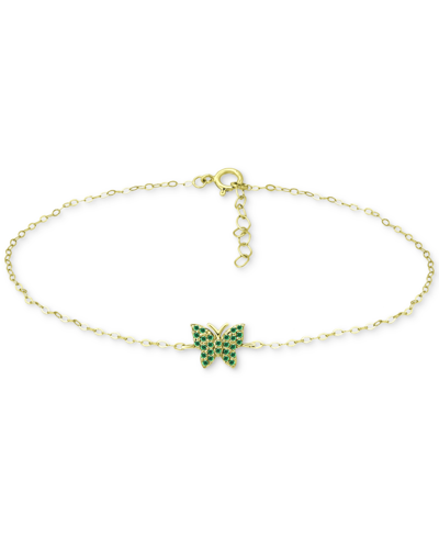 Giani Bernini Green Cubic Zirconia Butterfly Ankle Bracelet, Created For Macy's In Gold Over Silver