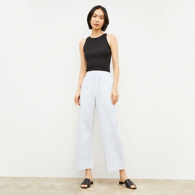 M.m.lafleur The Madelyn Pant - Poplin Stripe In Blue / Ivory