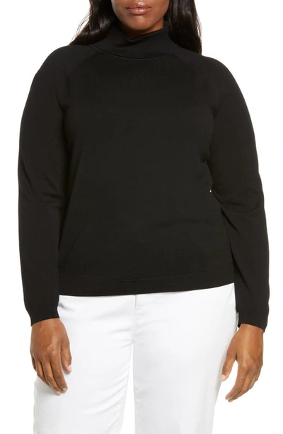Lafayette 148 Matte Crepe Turtleneck Sweater In Black