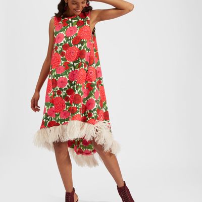 La Doublej La Scala High Dress (with Feathers) In Pink Dahlias